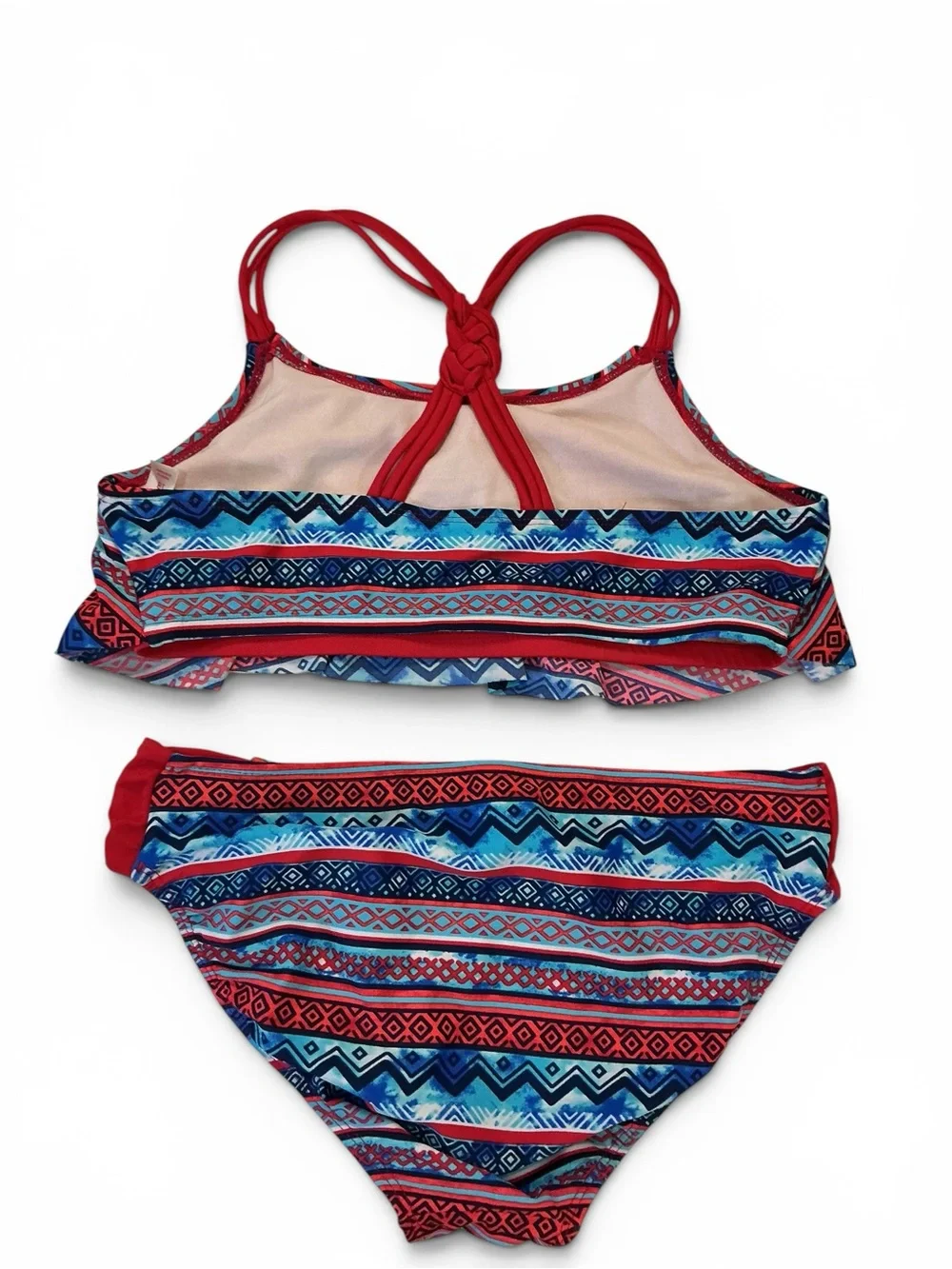 Justice Store Red, Blue & Aqua Patterned Girls Two-Piece Swim Bikini Size 18